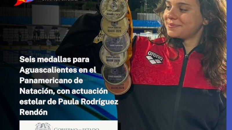 Seis medallas para Aguascalientes en el Panamericano de Natación, con actuación estelar de Paula Rodríguez Rendón
