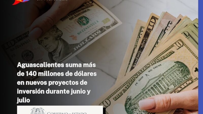 Aguascalientes suma más de 140 millones de dólares en nuevos proyectos de inversión durante junio y julio