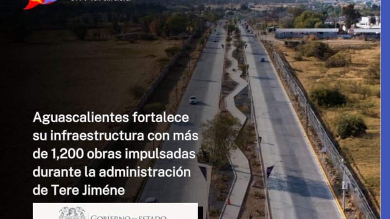 Aguascalientes fortalece su infraestructura con más de 1,200 obras impulsadas durante la administración de Tere Jiméne