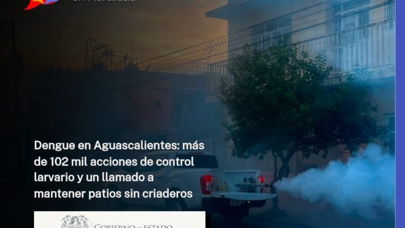 Dengue en Aguascalientes: más de 102 mil acciones de control larvario y un llamado a mantener patios sin criaderos