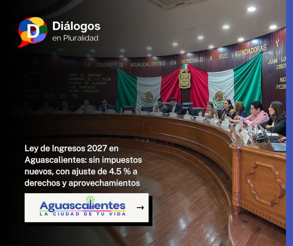 Ley de Ingresos 2027 en Aguascalientes: sin impuestos nuevos, con ajuste de 4.5 % a derechos y aprovechamientos
